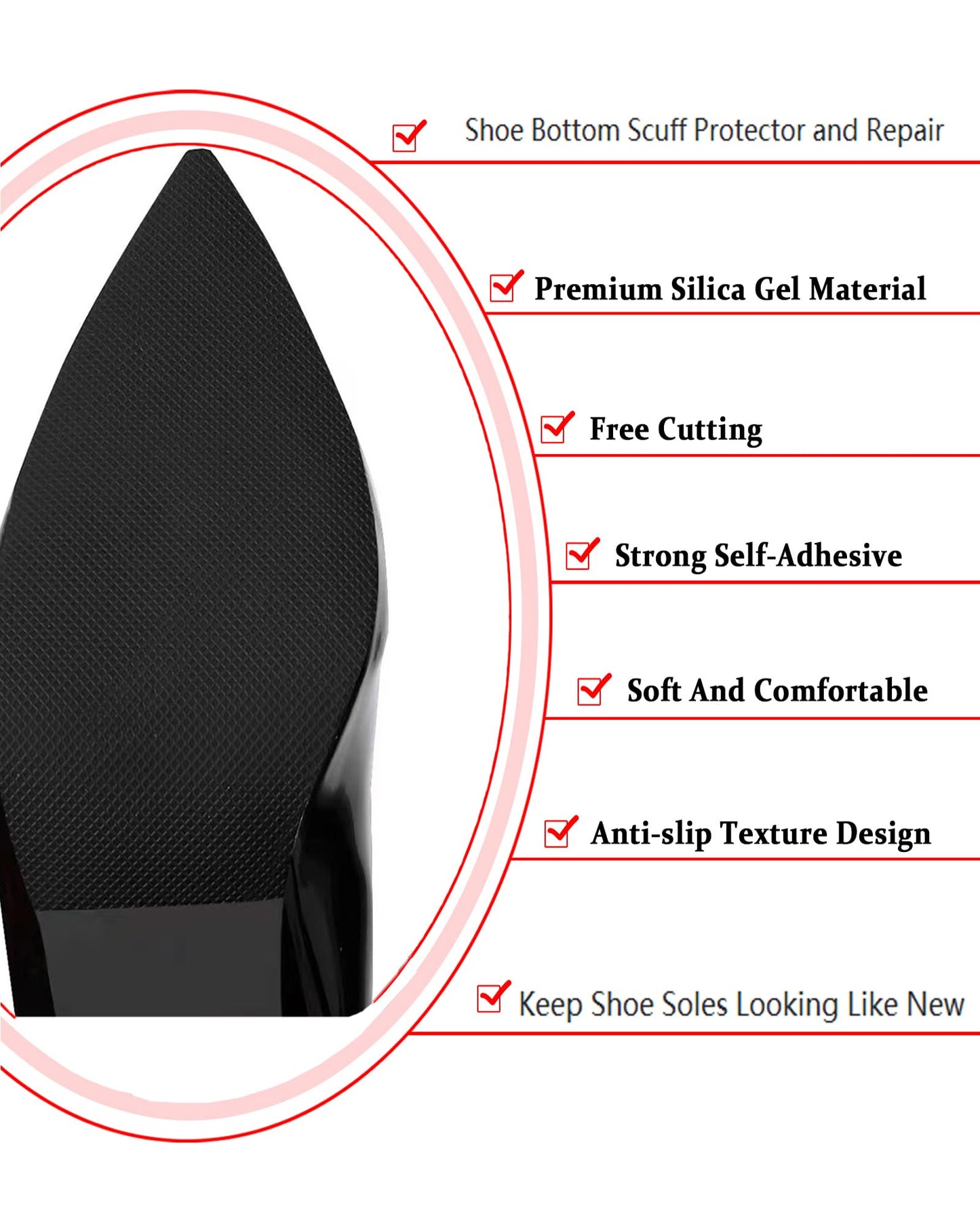 CZBYXA12 Black Shoe Sole Protector, Anti Slip Shoe Grips on Bottom of Shoes - Self-Adhesive Sole Guard & Bottom Protector - Non-Slip Shoe Pads for High Heels, Leather Shoes (6"x4", Black-2 Pairs)