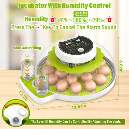 Incubadora de Huevos con Volteo Automático y Control de Humedad (Capacidad de 18 Huevos)