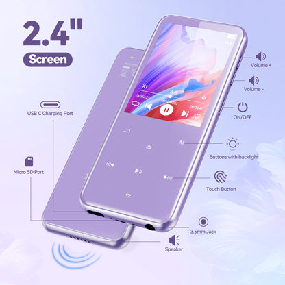 AGPTEK Reproductor MP3 M3 con Bluetooth y Radio FM (64GB / Morado)