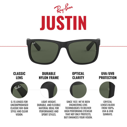 Ray-Ban Lentes de Sol Cuadrados Justin RB4165 para Hombre (Negro / 55MM)