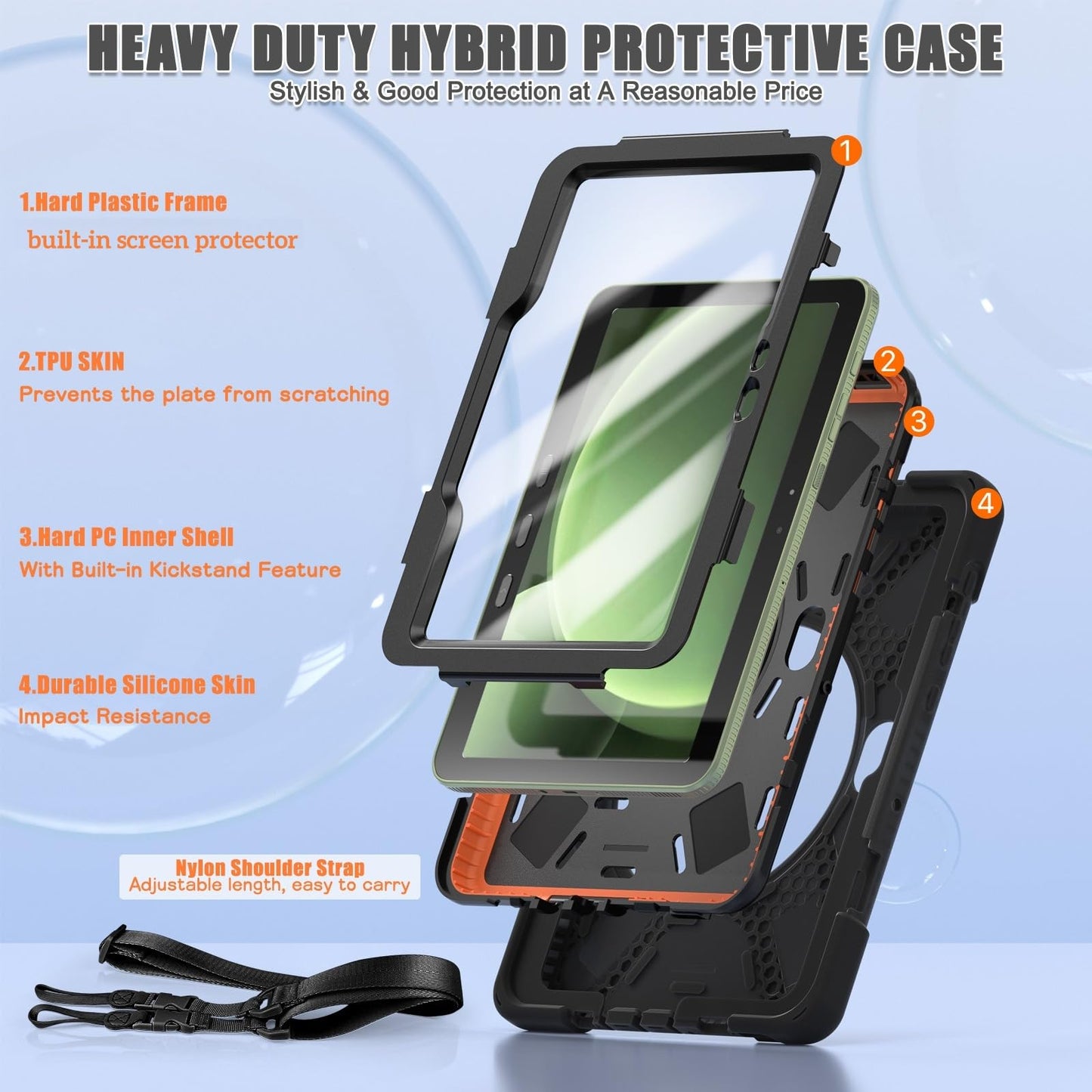 ZenRich Rugged Case for Galaxy Tab Active 5 Pro/Active 4 Pro 10.1-Inch, Full-Body Shockproof Protective Case with 360 Rotating Kickstand Hand Strap Shoulder Belt