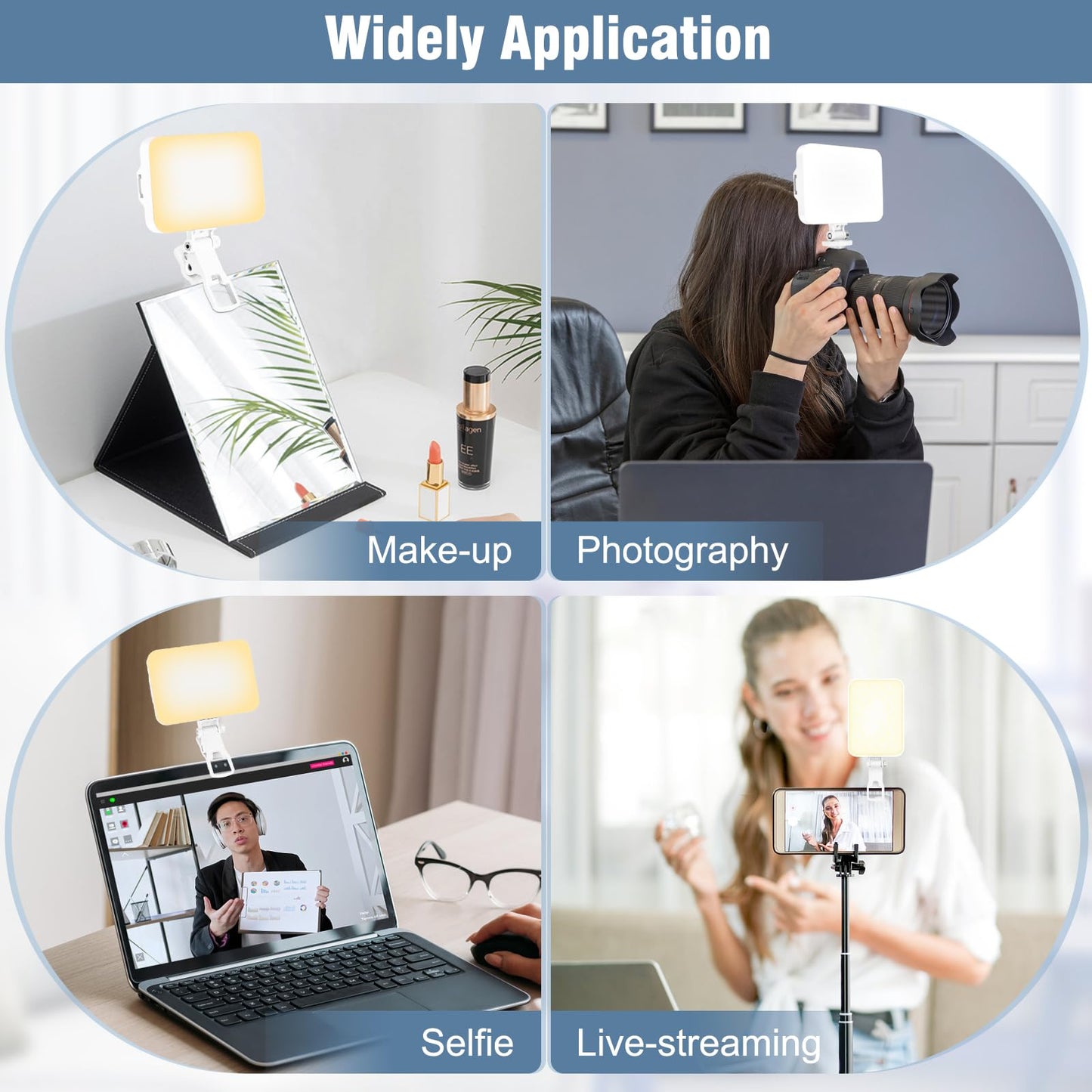ALTSON 60 LED Portable Selfie Light Video Conference Lighting with Clip & Camera Tripod Adapter Rechargeable 2200mAh CRI 97+, 9 Light Modes for Phone iPhone Webcam Laptop Photo Makeup