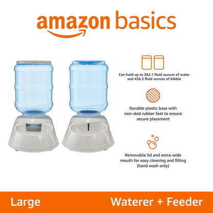 Amazon Basics Dispensador de Comida y Agua de Gran Capacidad (Gris)