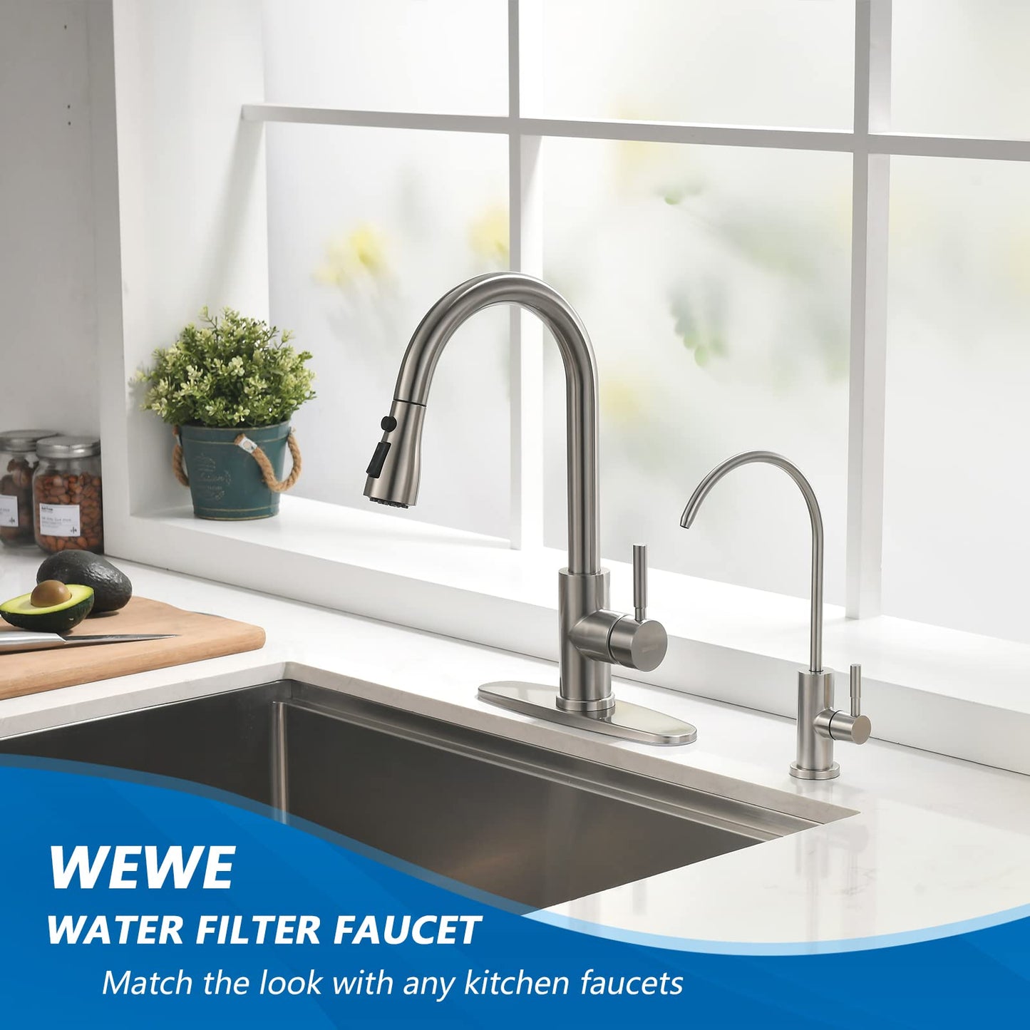 WEWE Grifo de Agua Potable para Fregadero (Níquel Cepillado)