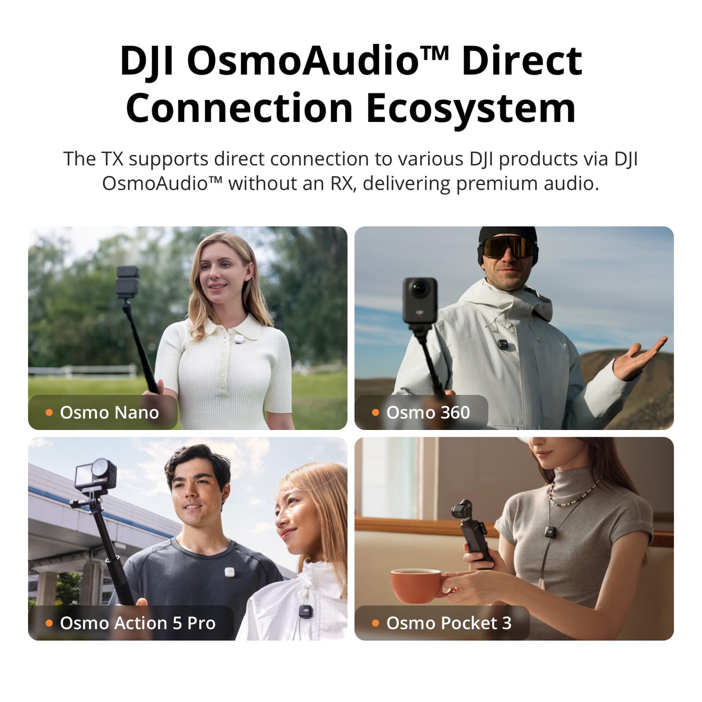 DJI Mic 2 (1 TX + 1 RX), Wireless Microphone with Intelligent Noise Cancelling, 32-bit Float Internal Recording, Optimized Sound, 250m (820 ft.) Range, Microphone for iPhone, Android, Camera, Vlogs