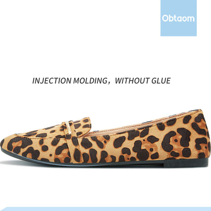 Obtaom Women's Pointy Toe Loafer Flat Comfortable Faux Suede Work Shoes, Cute Penny Loafer Slip On Ballet Flat(Leopard Print, US9)