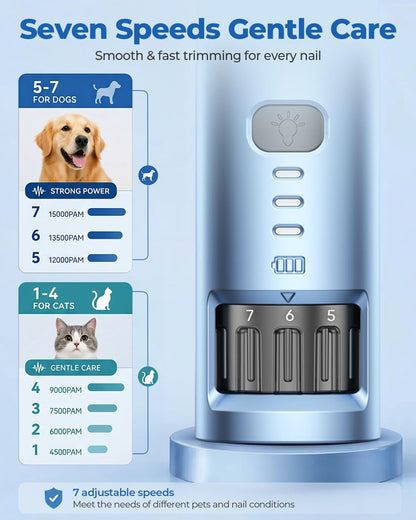 Pulidor de Uñas de 7 Velocidades para Perros y Gatos (Azul)