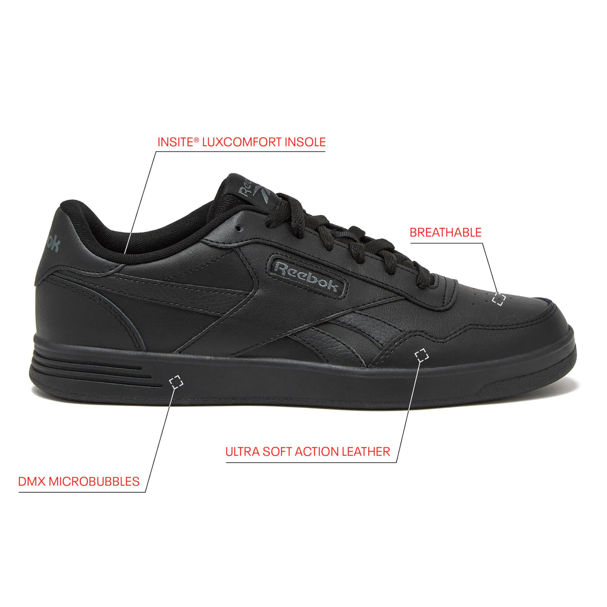 Reebok Court Advance Sneakers for Men - Casual Tennis Mens Shoes, White or Black, Core Black/Pure Grey/Core Black
