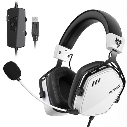 NUBWO HG03 Wired USB-A Gaming Headset for PC, Computer Headset with 7.1 Surround Sound, Noise Canceling Mic, 50MM Driver, Wired Headphones for PC, Laptop, Office - White