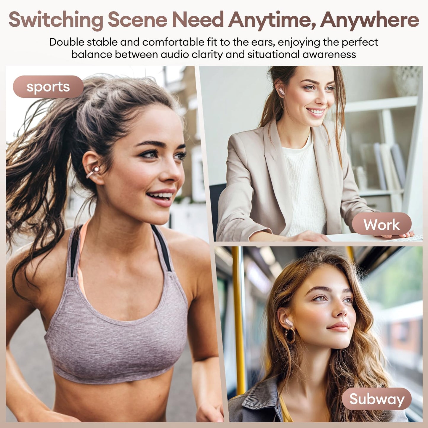 PAXA 2 in 1 Clip-on Earbuds Open Ear Headphones Bluetooth 6.0 Wireless Earbuds with in-Ear Earbuds, Ultra-long 140H Play, Auto L-R Recognition Touch Control for Work Fitness Daily Use Ctbuds Rose Gold