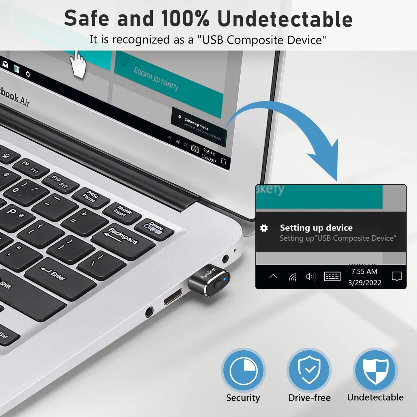 AUEDROT Agitador de Ratón USB de Metal (Paquete de 2 / Negro)