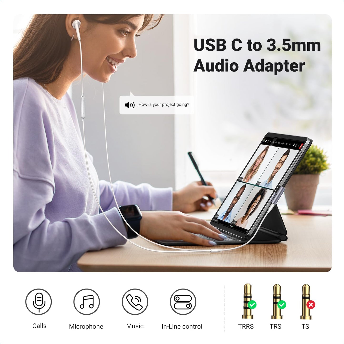 UGREEN Adaptador de Audio USB C a 3.5mm (Gris)