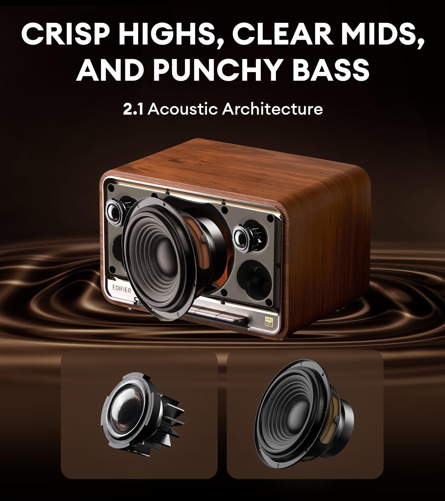 Edifier D32 Altavoz Inalámbrico de Mesa (Marrón / 60W RMS)