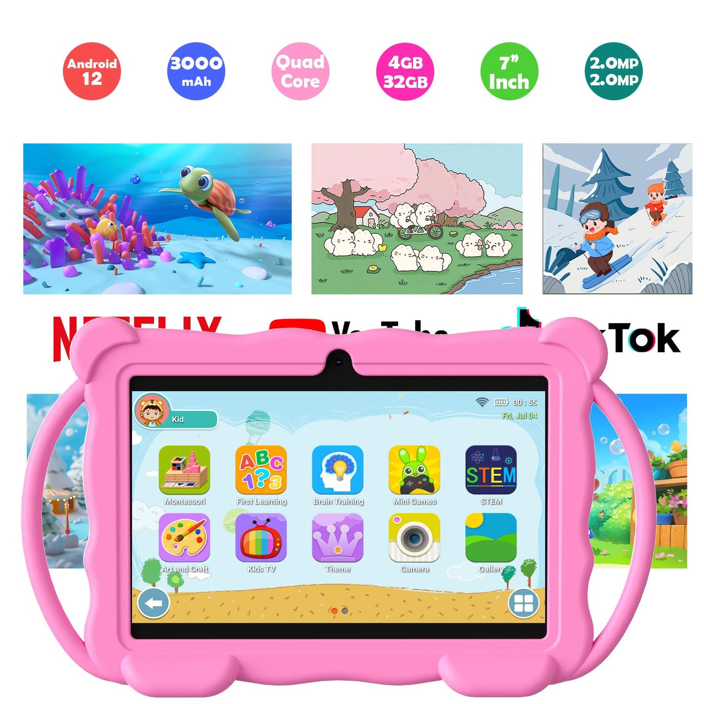 Nyxolaria Tableta para Niños de 7 Pulgadas (32GB / Rosa)