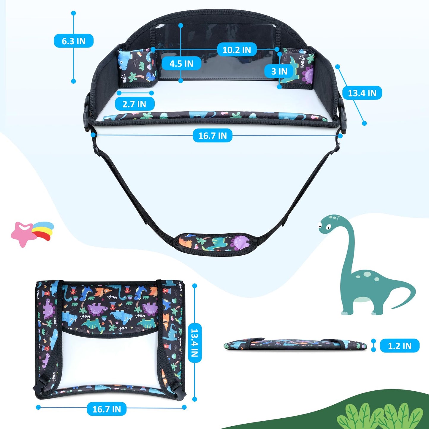 AZAMIA Bandeja de Viaje para Niños y Asiento de Coche (Diseño de Dinosaurio)