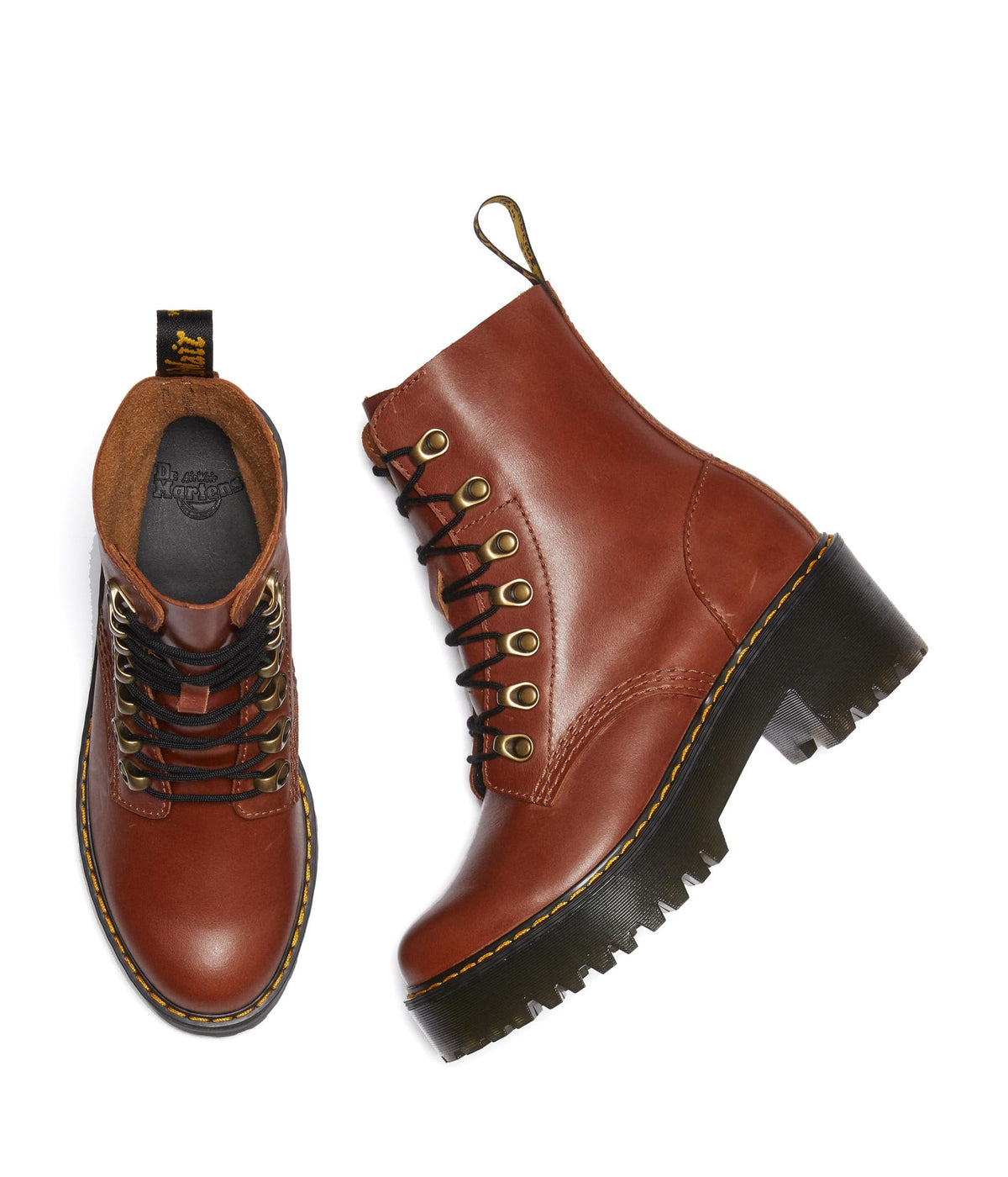 Dr. Martens Women's Leona Leather Heeled Boot, Saddle Tan Farrier