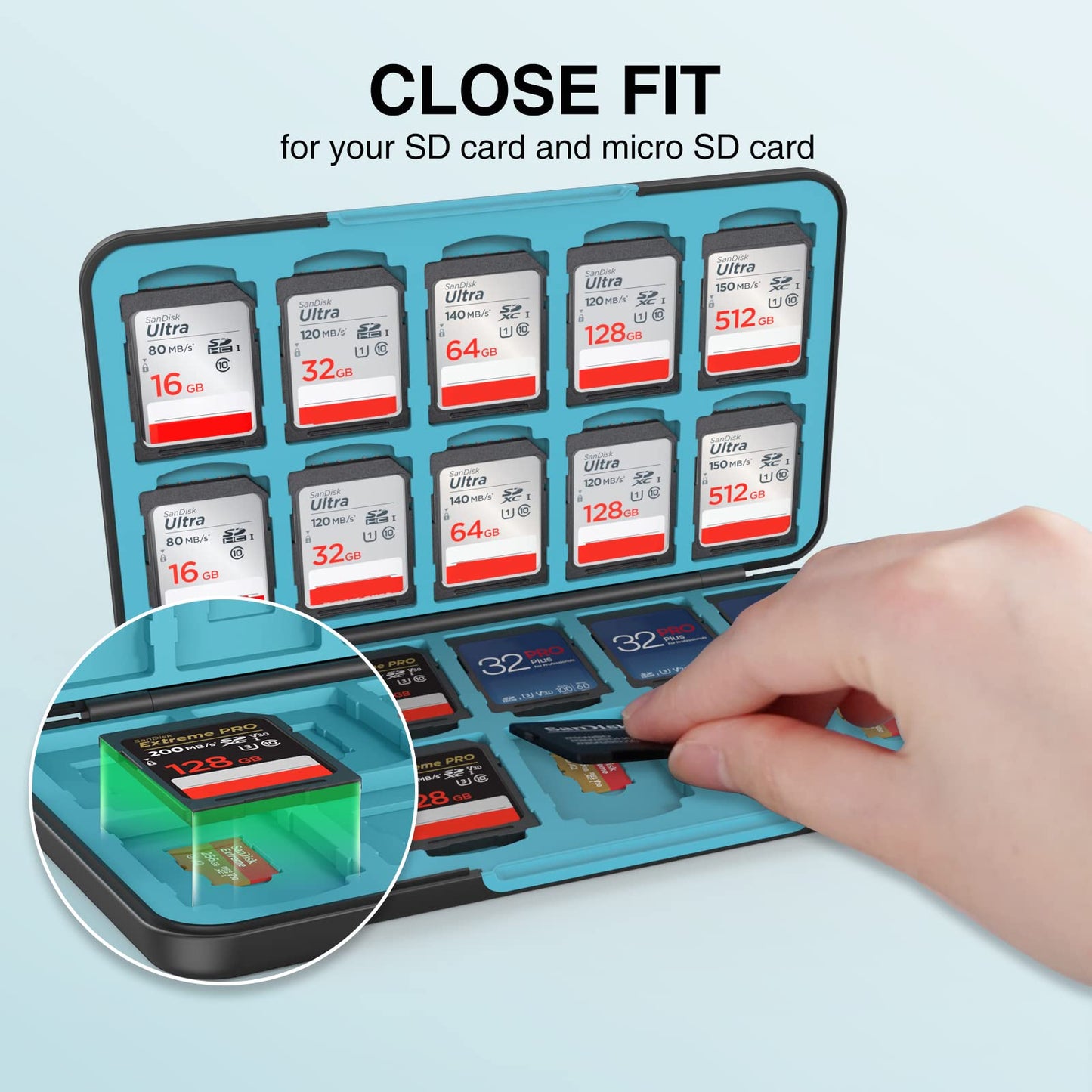 HEIYING SD Card Holder for Memory SD Card and Micro Card, Portable SD Card Holder SD SDHC SDXC TF Card Storage with 20 SD Cards Slots & 20 Micro SD Cards Slots.