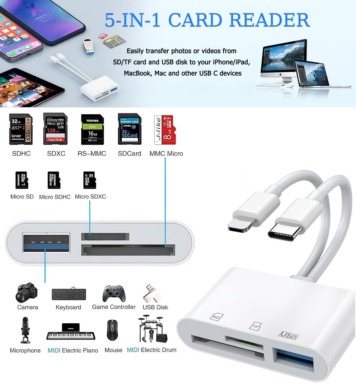 Lector de Tarjetas SD USB C / Adaptador de Doble Puerto Lightning