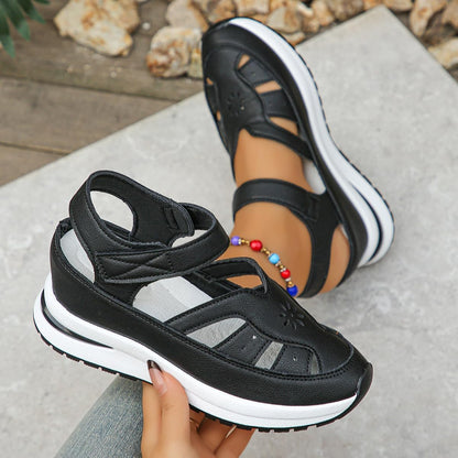 Orthopedic Shoes for Women 2026 Summer Comfortable Platform Hollow Out Breathable Wedge Sneakers Closed Toe Sandals Wide With Fit Gladiator Sport Sandals with Ankle Strap Dress Beach Shoes (Black, Adult, Women, Numeric, US Footwear Size System, Medium)