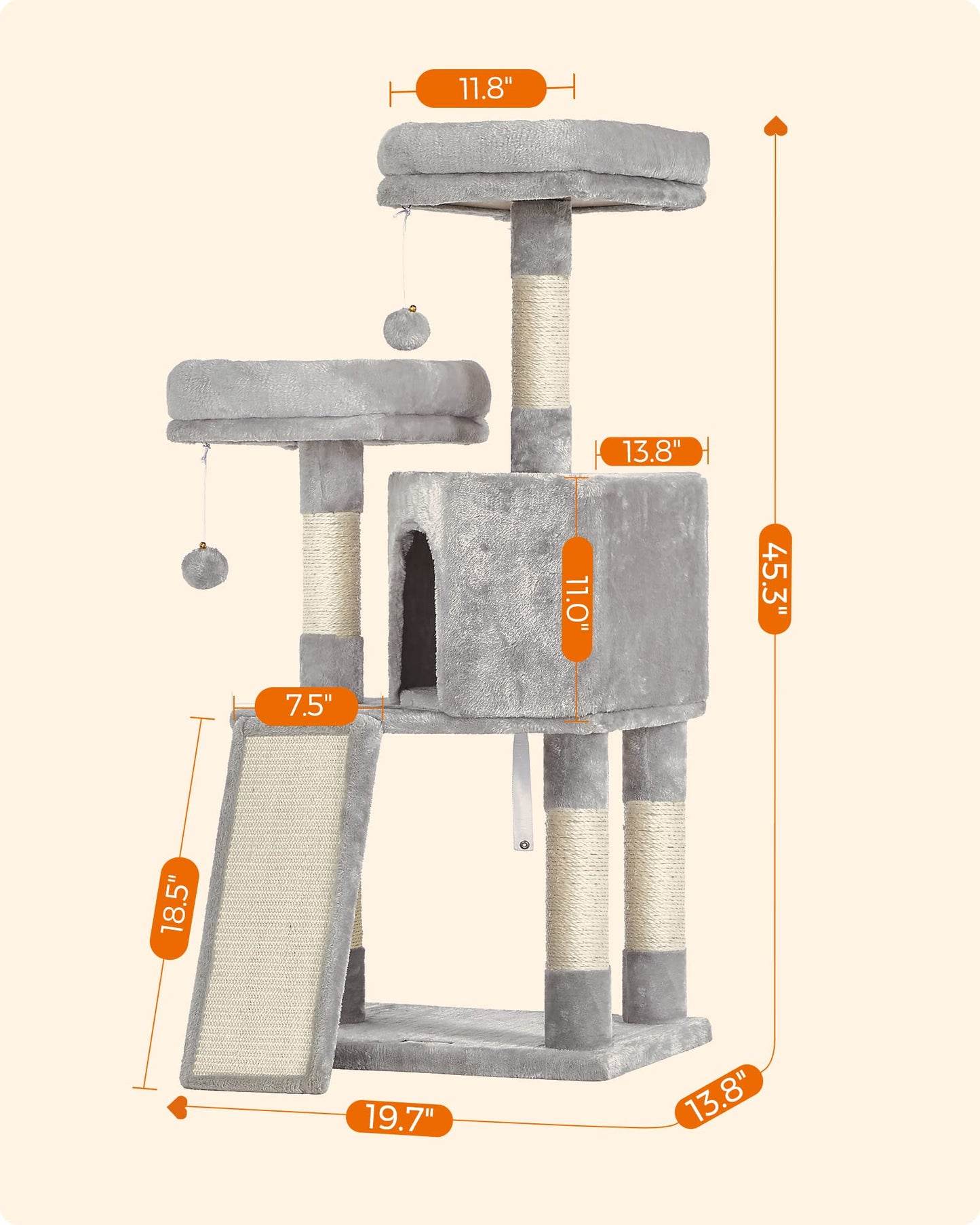 Feandrea Torre para Gatos UPCT141W01 de 45.3" (Gris Claro)