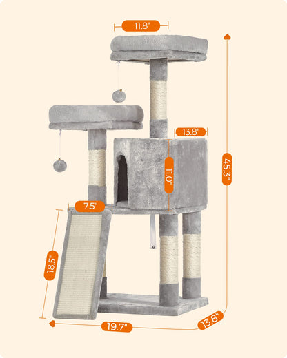 Feandrea Torre para Gatos UPCT141W01 de 45.3" (Gris Claro)