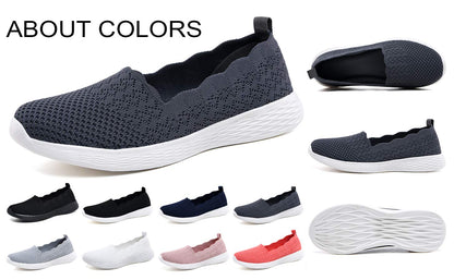 poemlady Women's Slip on Loafer Shoes - Mesh Casual Ballet Flat Nurse Walking Sneakers Knit Round Toe Casual Low Wedge Memory Foam Shoes, 1905 B/All Black 5.5