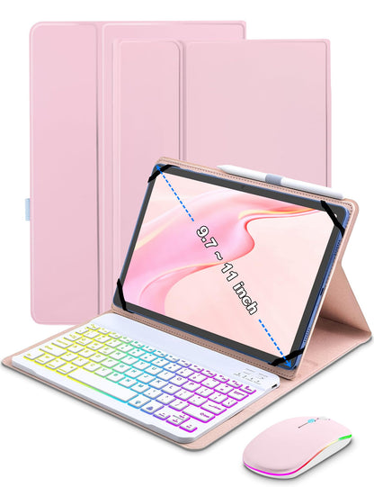 XCHYTECHER Funda con Teclado Universal para Tabletas (Rosa)