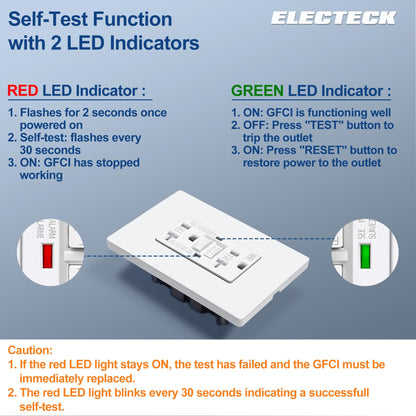 ELECTECK Tomacorrientes GFCI de 20 Amperios (Paquete de 10 / Blanco)
