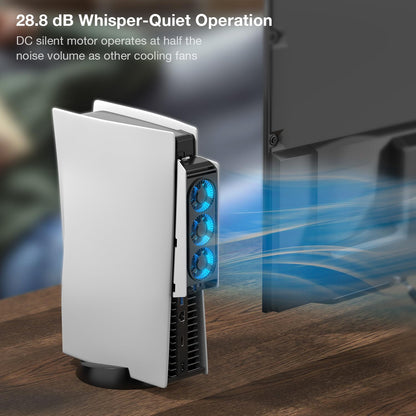 MEQI PS5 Cooling Fan, MEQI PS5 Accessories Upgraded Quiet Cooler Fan with LED Light & USB 3.0 Hubs, Efficient Cooling Station for PlayStation 5 Disc/Digital Edition