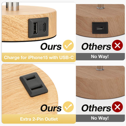 Fenmzee Lámpara de Mesa de Noche (USB C / Salida CA)