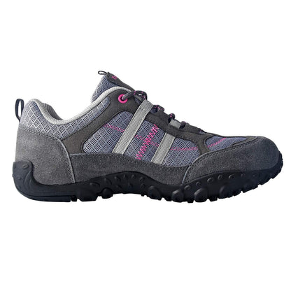 Knixmax Women's Hiking Shoes, Lightweight Low-Top Outdoor Walking Shoes with Suede Leather & Textured Rubber Outsole, Breathable Trail Shoes for Hiking Trekking Camping Grey
