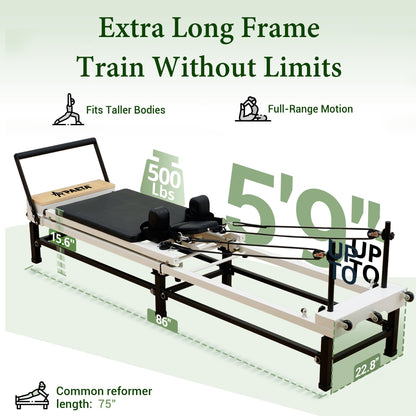 PAETA Pilates Reformer, 91" Foldable Reformer Pilates Machine with Adjustable Reformer Heights, Pilates Equipment with Piano Wire Spings and Jump Boards(Black)