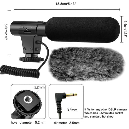 tikysky Camera Microphone, Video Microphone for DSLR Close Interview Shotgun Mic for Canon Nikon Sony Fuji Mic with Windscreen, Compatible with Camera with 3.5mm (1/8") TRS Plug