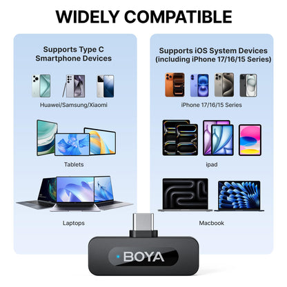BOYA BY-V20 Wireless Microphones for iPhone 17/16/15 & Android/Laptop with USB-C Port, 328ft Range, 9H Battery Life, Noise Reduction Mini Mic Clip on Lapel Microphone Wireless for Video Recroding
