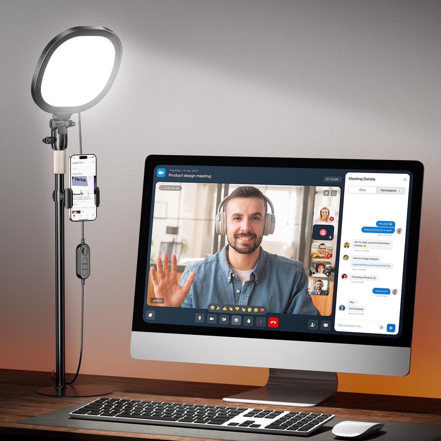 PQRQP Ring Light for Desk, Soft Lighting for Zoom & Video Calls, Selfie Light with Stand & Phone Holder, CRI 97+ Webcam Light for Recording, Streaming, Home Office
