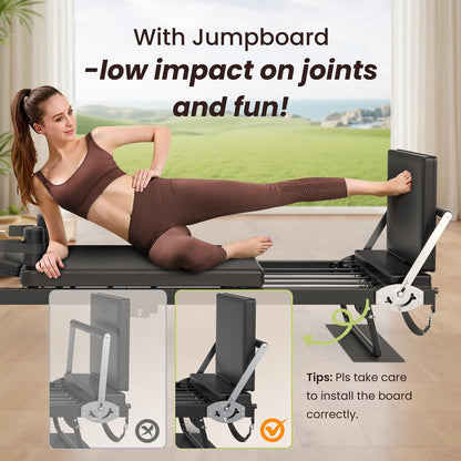TYRSEN Foldable Pilates Reformer - Reformer Pilates Machine with Springs, Quick-Assembly Pilates Power Gym Equipment for Home Workout & Gym, Pilates Machine with Upgraded Wheels and Jumpboard