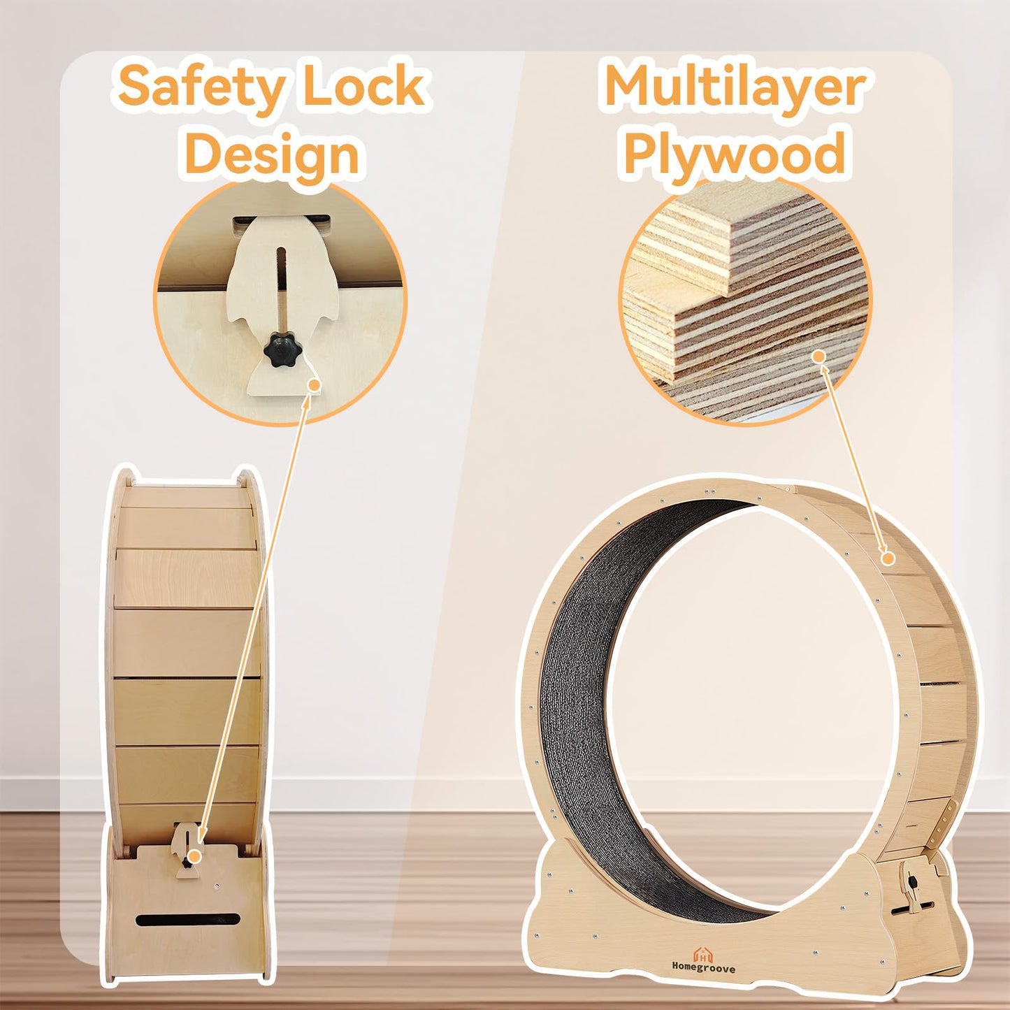 Homegroove Rueda de Ejercicio para Gatos XL (46" / Madera Natural)