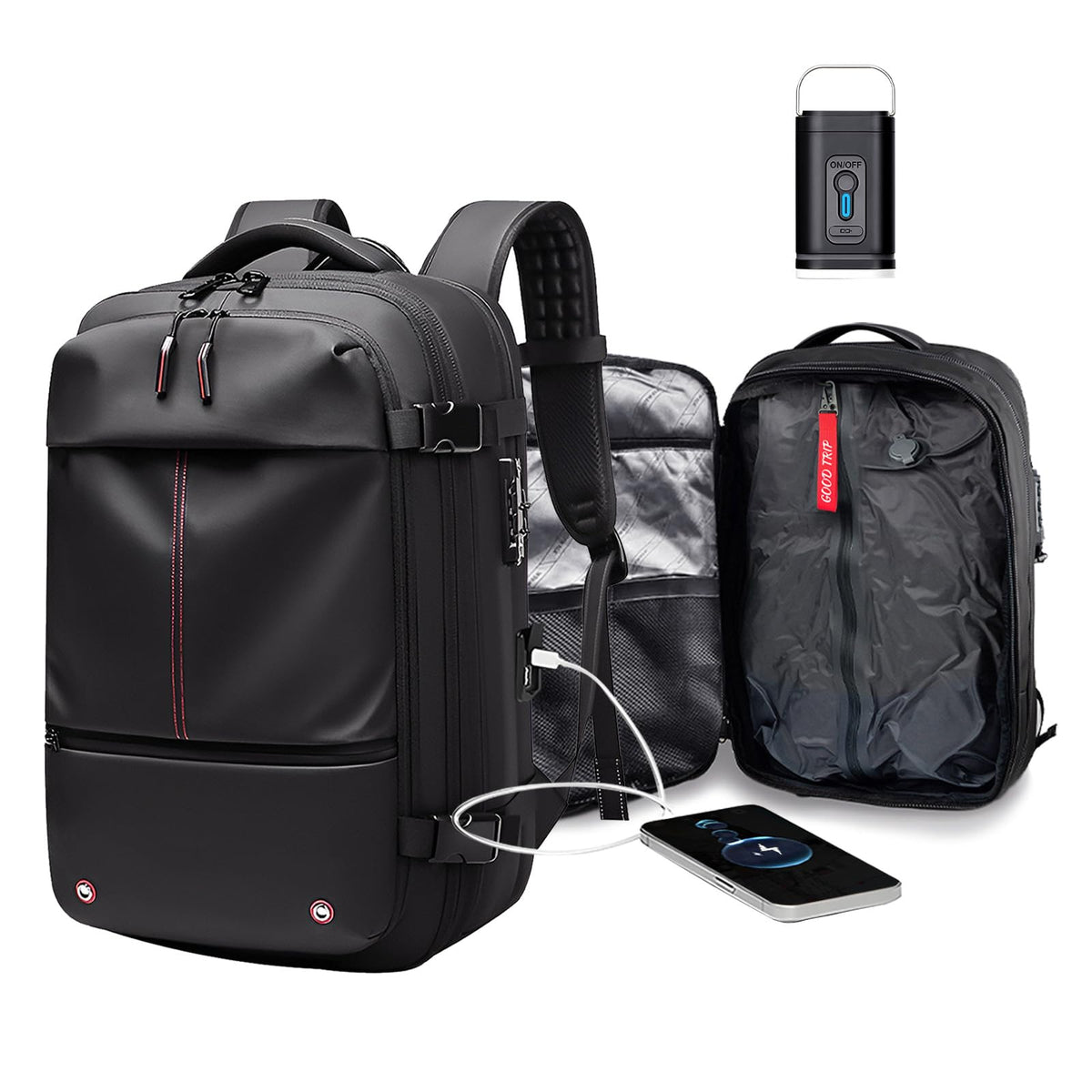 BYED Vacuum Backpack Travel-Expandable Compression Backpack with Air Pump,Usb,Tsa Lock, Air Backpacks with Removable Vacuum Bag,Carry On Vacpack for Men and Women
