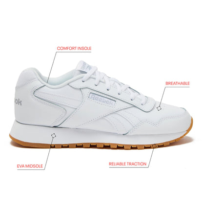 Reebok Glide Sneakers for Women - Black or White Tennis Shoes, White/Cold Grey/Gum