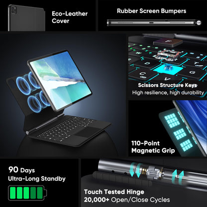 doqo Funda con Teclado Inalámbrico Retroiluminado para iPad (Negro)