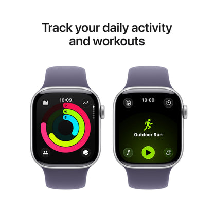 Apple Watch Series 11 [GPS 42mm] Smartwatch with Silver Aluminum Case with Purple Fog Sport Band - S/M. Sleep Score, Fitness Tracker, Health Monitoring, Always-On Display, Water Resistant