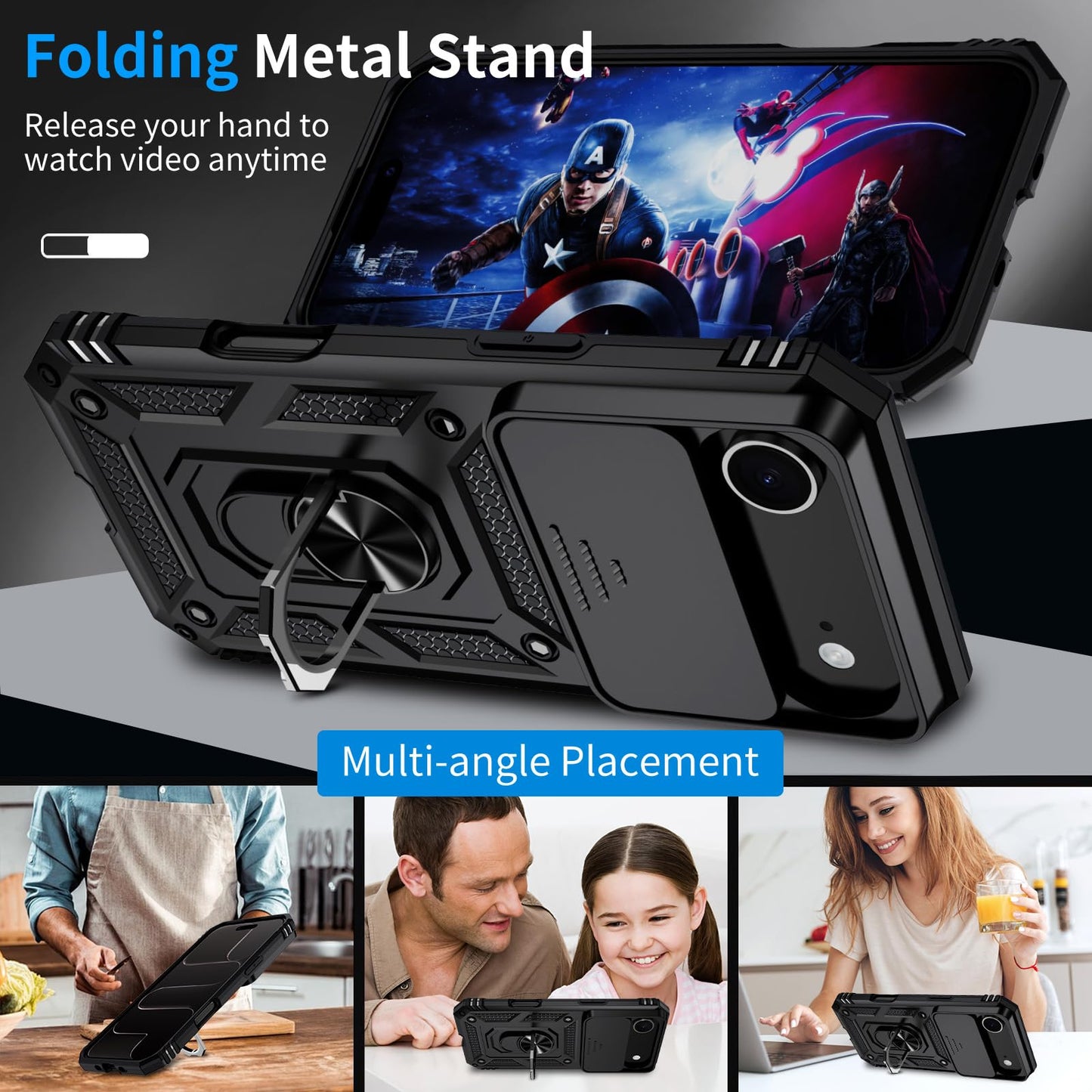 Muntinfe Funda Protectora de Grado Militar para iPhone 17 Air de 6.5 Pulgadas (Negro)