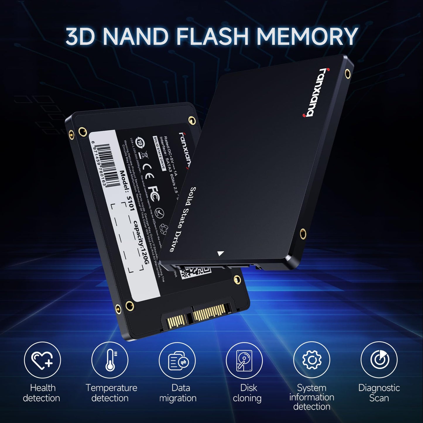 fanxiang 512GB SATA SSD 2.5'' SSD SATA III 6 Gb/s Internal Solid State Drive Up to 560 MB/s 3D NAND SLC Cache for Laptop and PC Desktop Performance Boost 7mm(0.28″) S101Q