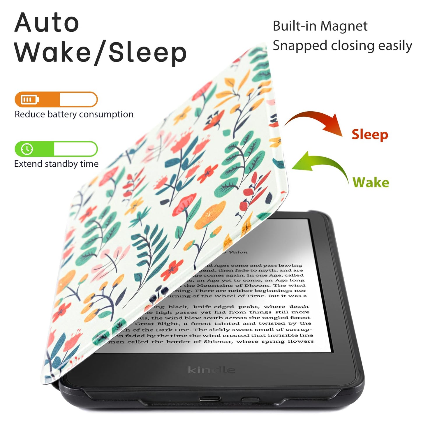 CoBak Funda Inteligente para All New Kindle 6 Pulgadas 2024 y 2022 (Springtime Delight)