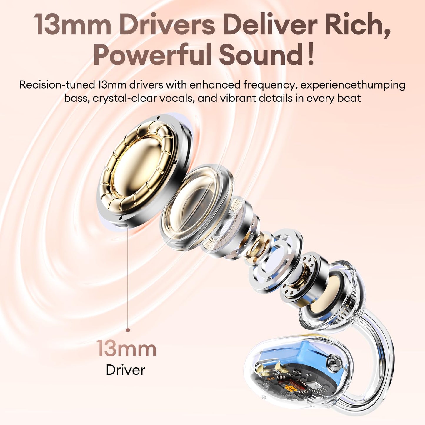 PAXA 2 in 1 Clip-on Earbuds Open Ear Headphones Bluetooth 6.0 Wireless Earbuds with in-Ear Earbuds, Ultra-long 140H Play, Auto L-R Recognition Touch Control for Work Fitness Daily Use Ctbuds Rose Gold