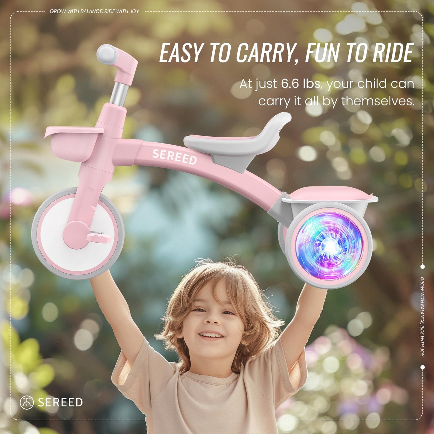 SEREED Triciclo para Niños Pequeños con Iluminación Colorida (Pink)
