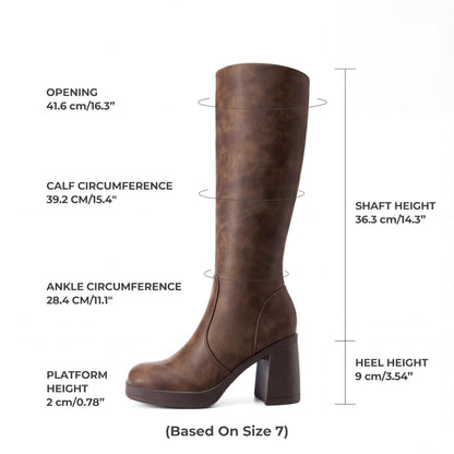 DREAM PAIRS Knee High Boots for Women Platform Square Toe Chunky Block Heeled Stylish Comfortable Tall Boots with Side Zipper, Brown, DWUMKB2541