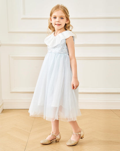 Stelle Sandalias de Tacón Alto con Lentejuelas para Niñas (Talla 2ML / T20-Gold2)
