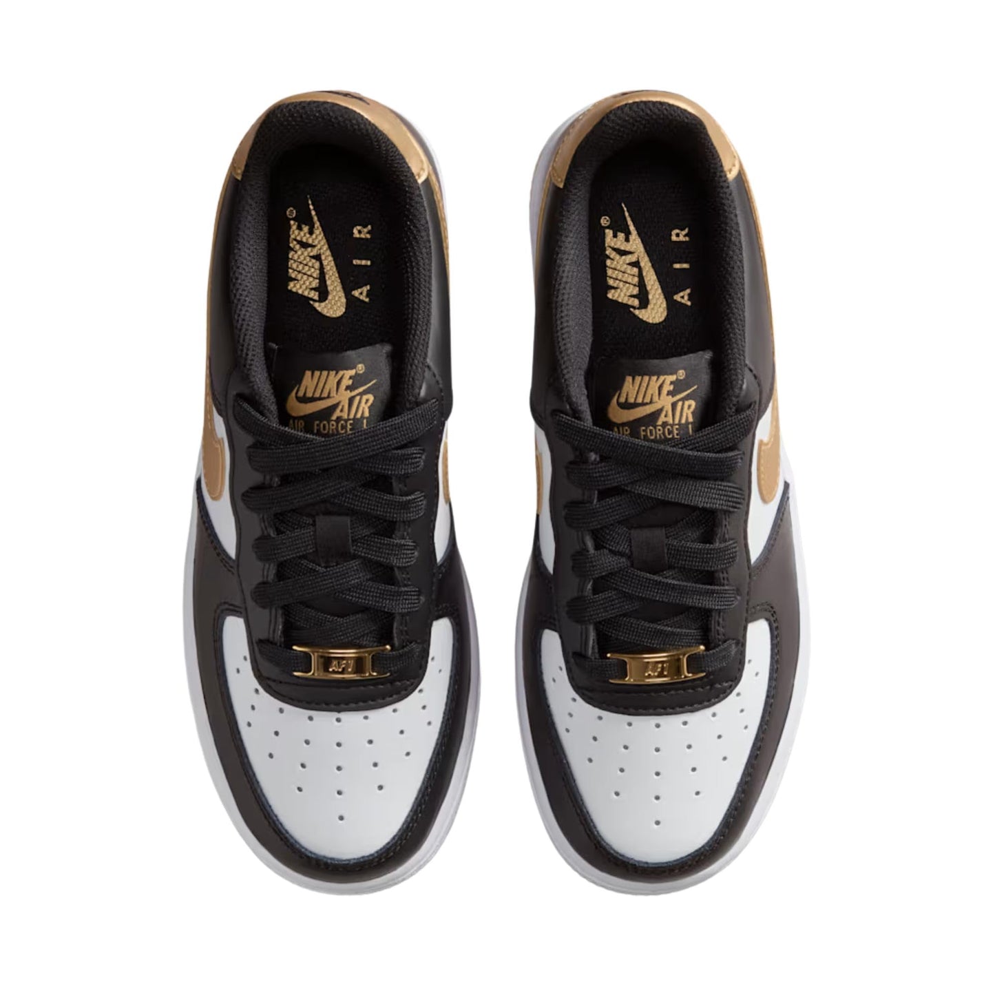 Nike Air Force 1 Big Kids' Shoes (Black/Black/White/Metallic Gold)