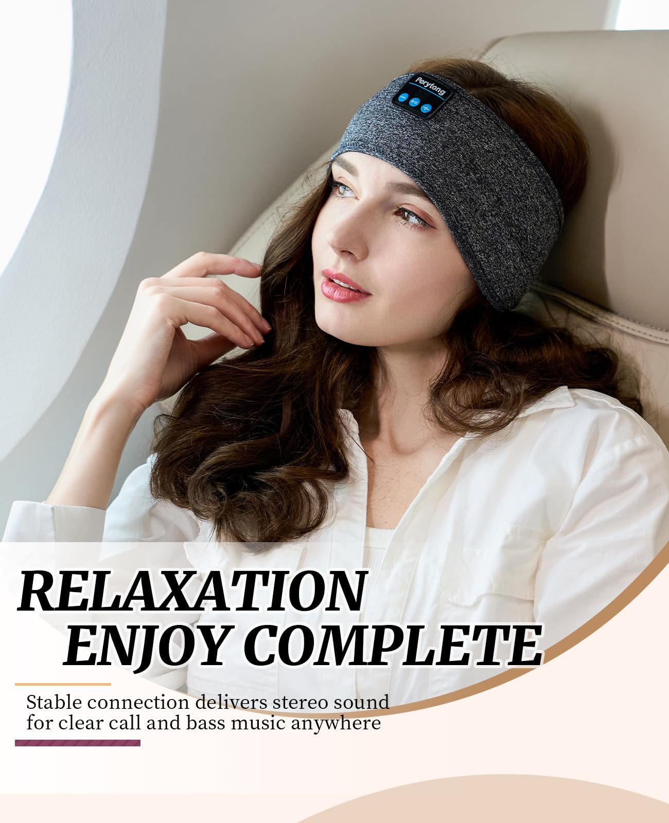 Perytong Sleep Headphones Wireless, Bluetooth Sports Headband Headphones with Ultra-Thin HD Stereo Speakers Perfect for Sleeping,Workout,Jogging,Yoga,Insomnia, Air Travel, Meditation (Grey)